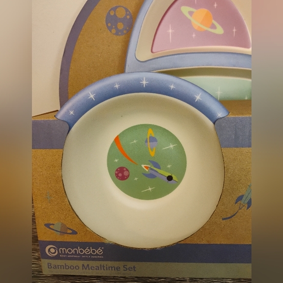 NWT Monbebe Bamboo Toddler Boy Mealtime Set - Picture 4 of 9